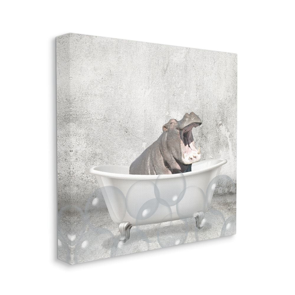 Baby Hippo Bath Time Cute Animal Design Animals & Insects Gallery-Wrapped Canvas Print Wall Art, 17x17