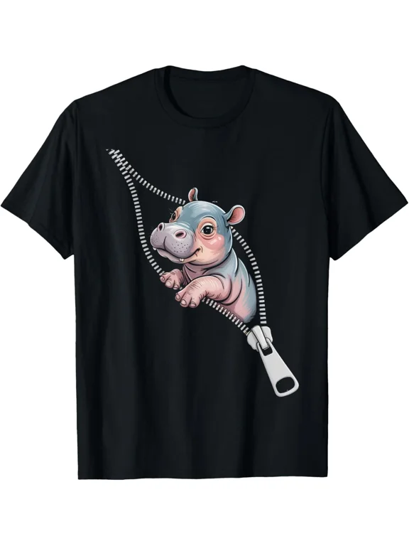 Baby Hippo Emerging from A Zipper Funny Costume Boys & Girls T-Shirt Gift for Da