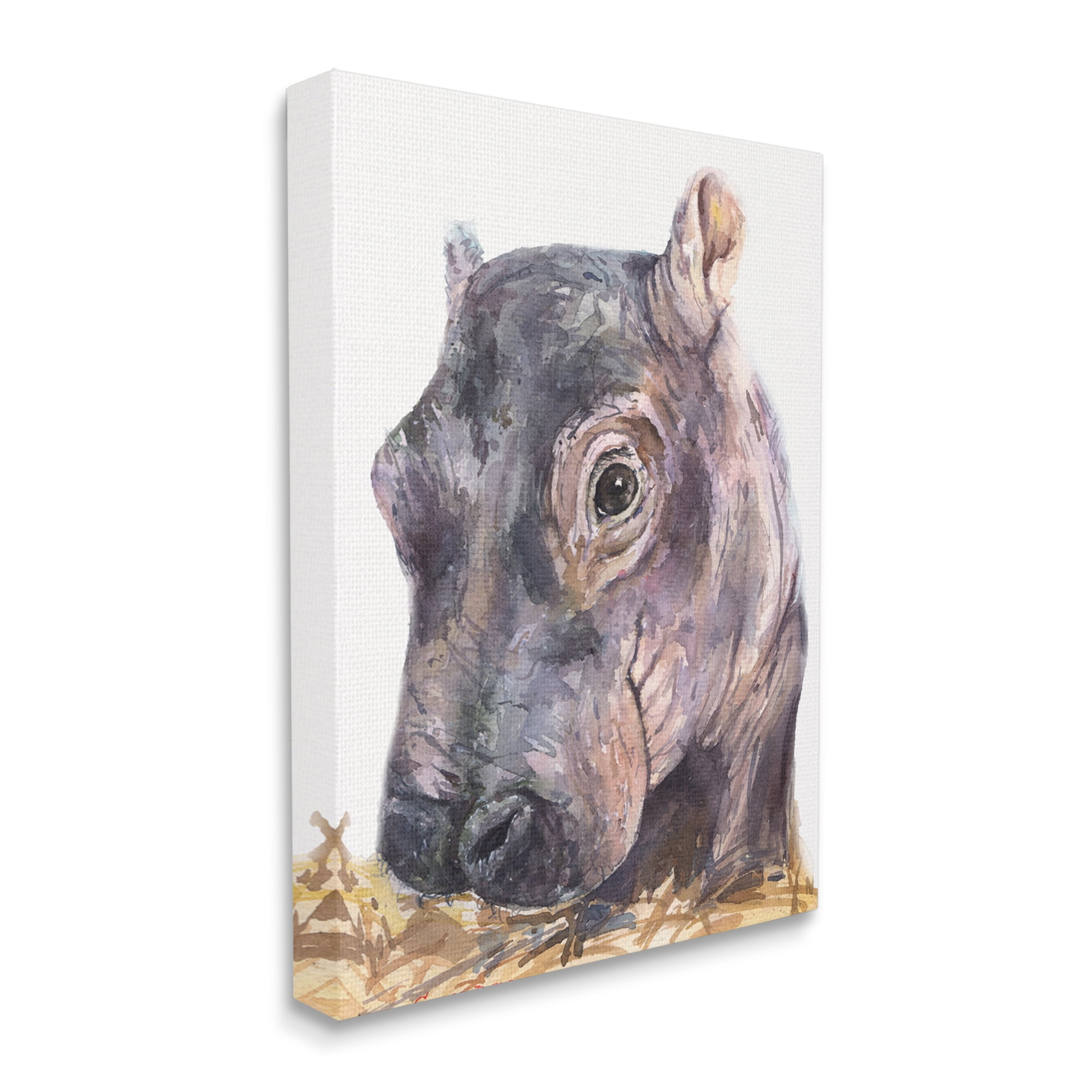 Stupell Industries Baby Hippo Portrait Adorable Grey Safari Animal Canvas Wall Art, 24 x 30, Design by George Dyachenko