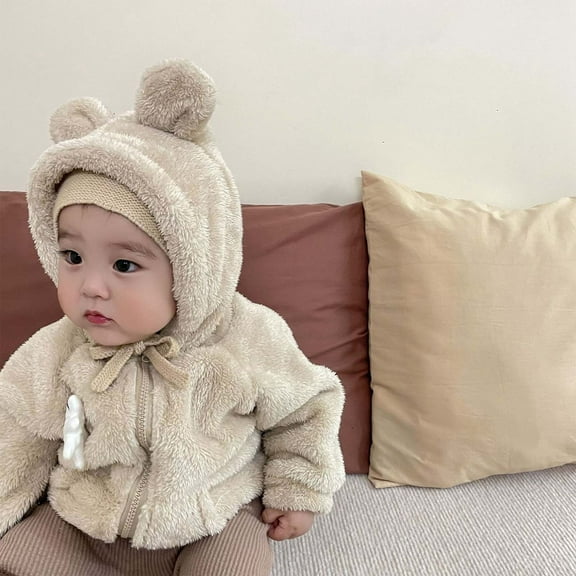 Baby Hooded Jacket Coat Cute Bear Ear Zip Up Hoodie Cute Warm Coat Fall Baby Boy Girl Outwear 9-12 Months