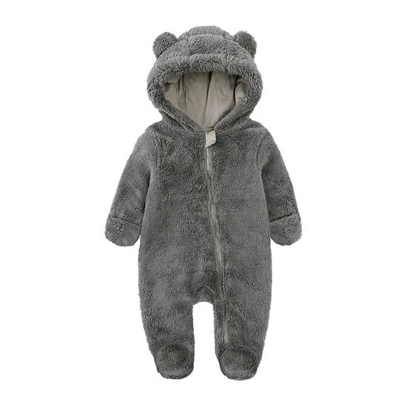 Baby Hooded Jumpsuit Bear Ear Long Sleeve Romper Warm Outfits Fall Winter Clothes for Baby Girls and Boys 0-6 Months