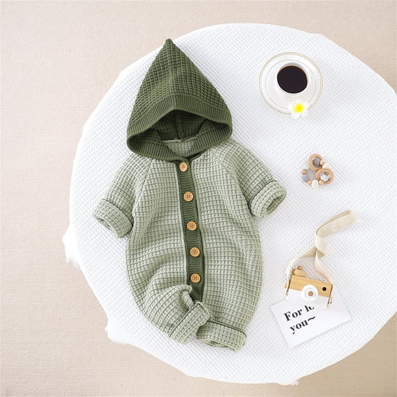 Baby Hooded Knitted Jumpsuit Romper Outfit Warm Soft Comfortable Clothing for Boys Girls