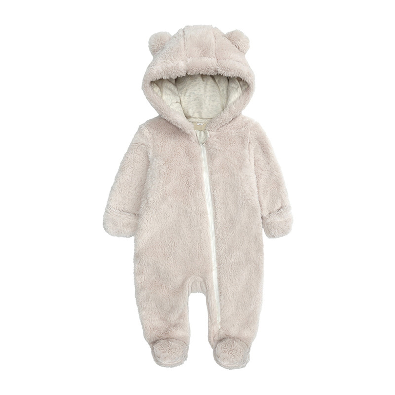 Baby Hooded Romper Jumpsuit Outerwear Boys Girls Footed Jacket Beige 9 Months-12 Months