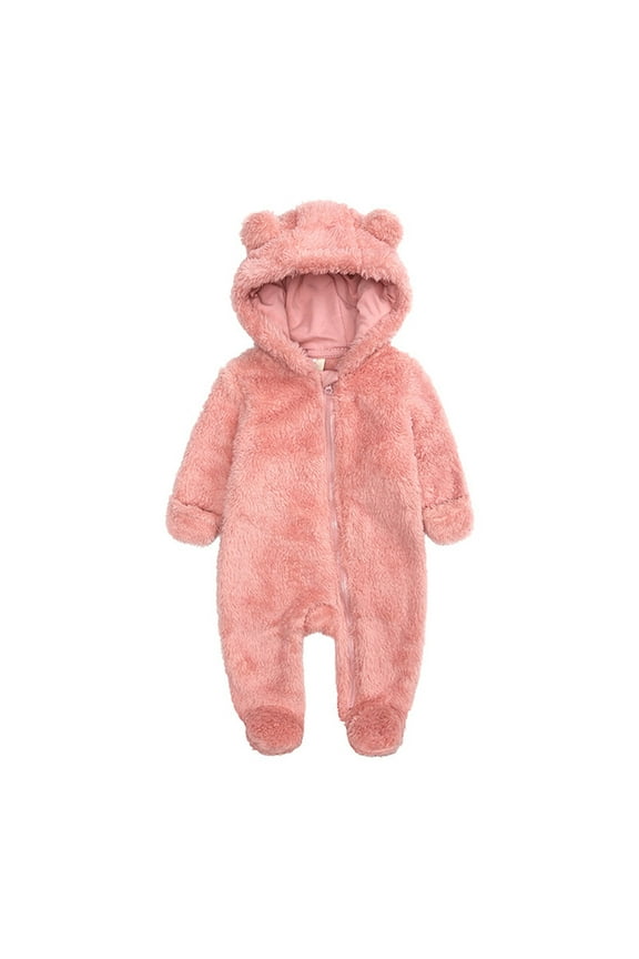 Baby Hooded Romper Jumpsuit Outerwear Boys Girls Footed Jacket Pink 3 Months-6 Months