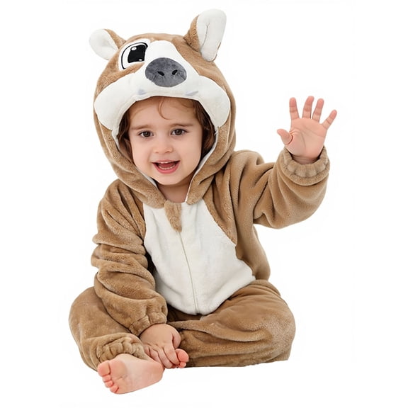 Baby Hooded Romper Unisex Toddler Animal Outfit Long Sleeve Romper Winter Autumn Hooded Romper Clothes 1-2 Years