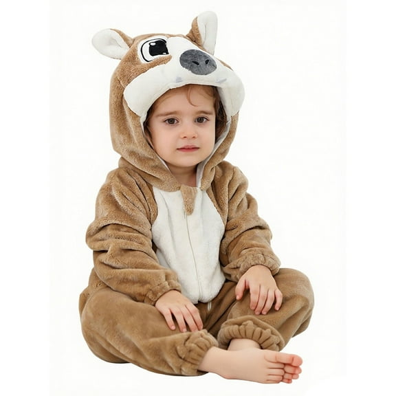 Baby Hooded Romper Unisex Toddler Romper Long Sleeve Bodysuit Winter Hooded Romper Clothes 3-6 Months