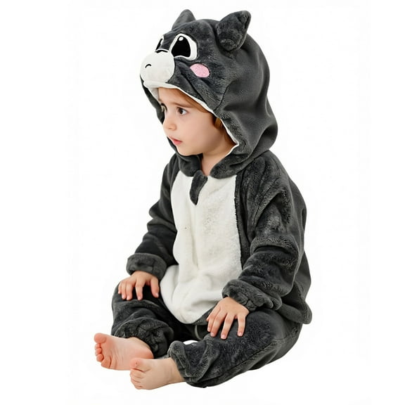 Baby Hooded Romper Unisex Toddler Romper Long Sleeve Romper Baby Christmas Animals Jumpsuit Clothes 6-12 Months