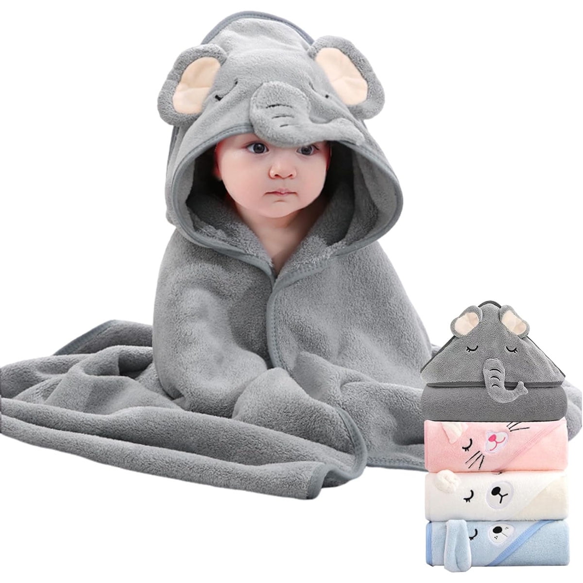 Baby Hooded Towel, 4-Packs Baby Essentials Baby Towels for Boys Girls,31.5x31.5 inch Soft Ultra Absorbent Hooded Towel Set for Babies, Toddler, Infant Gifts