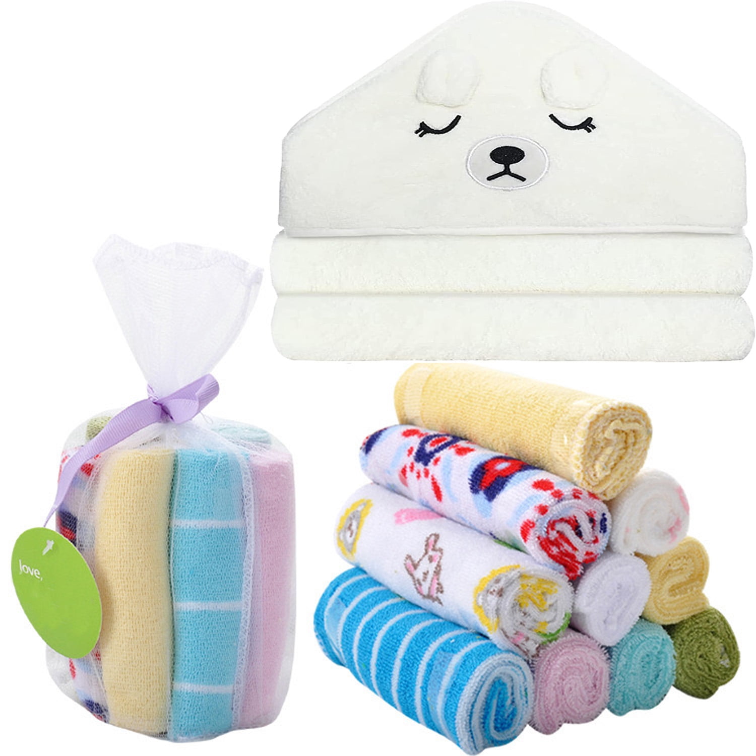 baby-hooded-towel-8-piece-bath-for-boys-or-girls-washcloth-set-with