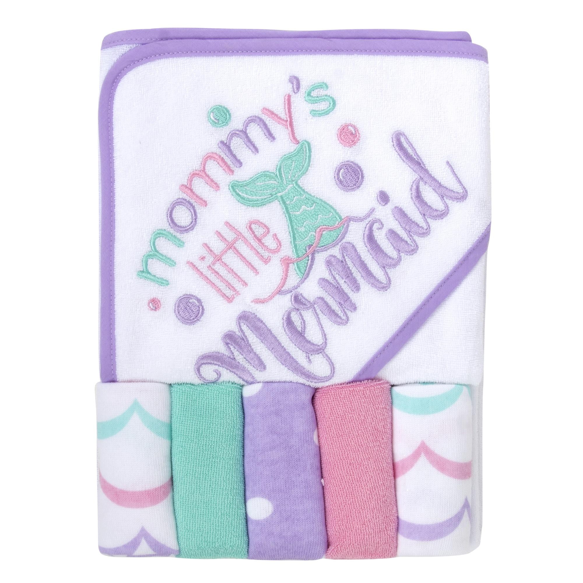 Baby Essentials Soft Pack Bath Set Hooded Towel and Washcloths for Newborn Infants Boys and Girls Mommy s Mermaid Walmart