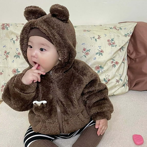Baby Hoodie Jacket Coat Cute Bear Ear Zip-up Hoodies Clothes Warm Sweatshirt Coat Baby Boy Girl Winter Essentials 18-24 Months