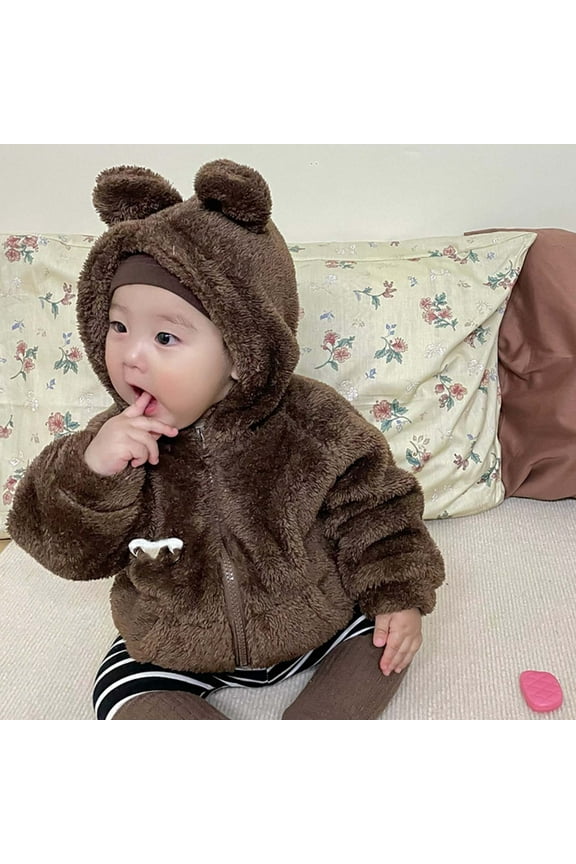 Baby Hooded Jacket Coat Bear Ear Zip-up Light Jacket Thick Warm Coat Baby Boy Girl Winter Clothes 6-9 Months