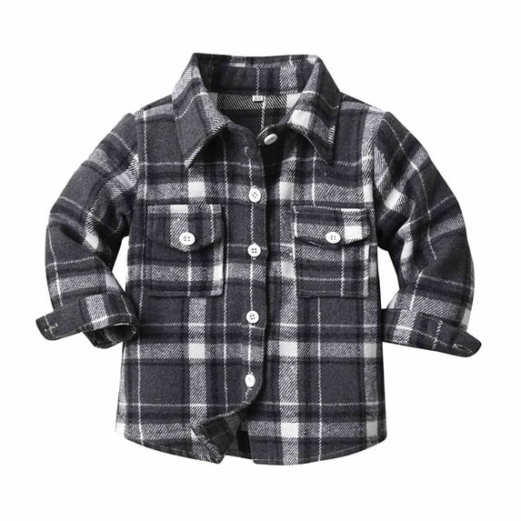 Baby Hoodies Kids Toddler Flannel Shirt Jackets Plaid Long Sleeve Shacket Baby Boys Girls Fall Shirt Coat Outwear New Fall Jackets Winter Outerwear Black 4-5T