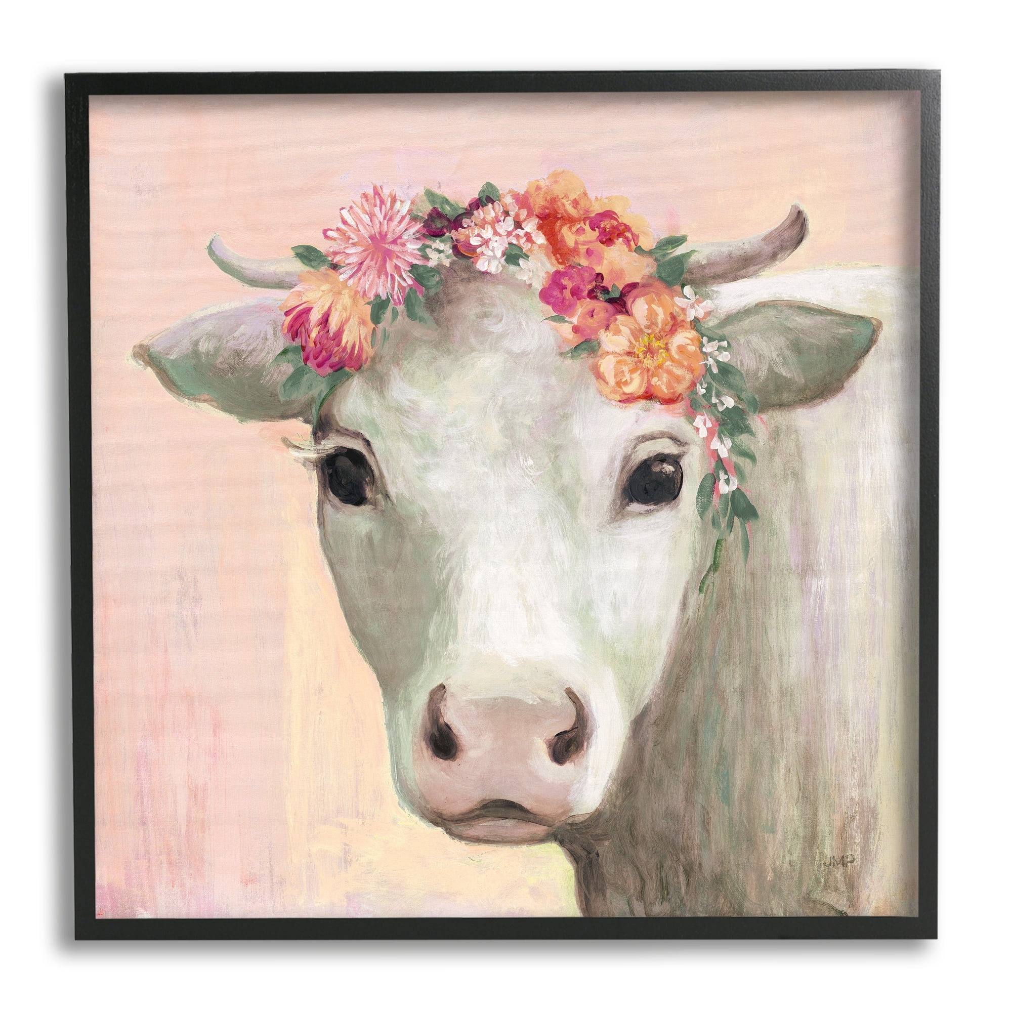 Baby Horned Cattle Wildflower Floral Crown Soft Pink 24 in x 24 in Framed Painting Art Print, by Stupell Home Décor