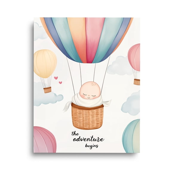 Baby Hot Air Balloon Print, Nursery Wall Art, Newborn Room Decor, Baby Shower Gift, First Child Print, Floating Balloon Artwork Home Decor #267, Unframed Poster Size 8x12