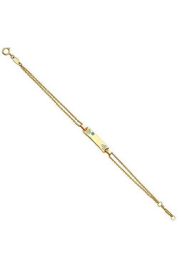Baby ID Bracelet w/Evil Eye 14k Yellow Gold Length - 5+1" Yellow Gold Bracelet For baby - More Styles (TOP697, 1.70)