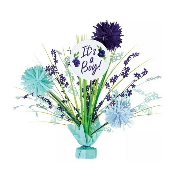 Baby In Bloom Sweet Baby Boy Tinsel Burst 18-Inch Centerpiece
