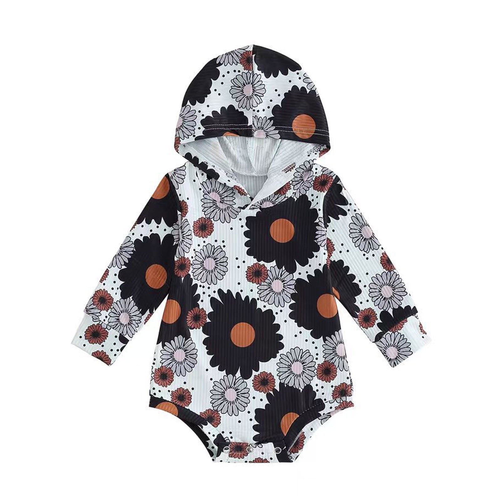Baby Bodysuit Outfit Girl Boy Hooded Sweatshirt Onesie Ribbed Flower
