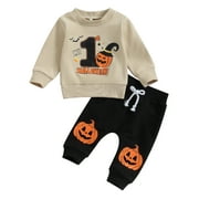 CHENGJI CHENGCHUAN Baby Infant Boy Halloween Outfits 3M 6M 12M 18M My First Halloween outfit Pumpkin Sweatshirt Pants Set Newborn Boy Fall Clothes