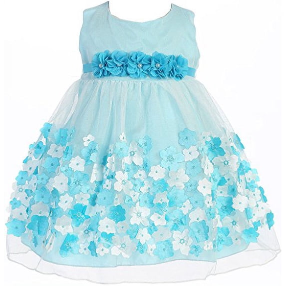 Baby & Infant Flower Girl Dress Tulle Overlay Satin Dress Aqua XL KD333