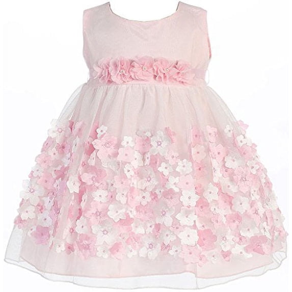 Baby & Infant Flower Girl Dress Tulle Overlay Satin Dress Pink XL KD333