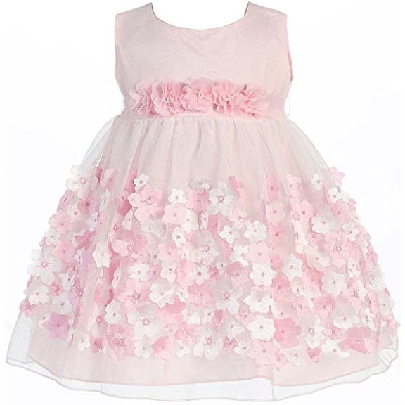 Baby & Infant Flower Girl Dress Tulle Overlay Satin Dress Pink XL KD333