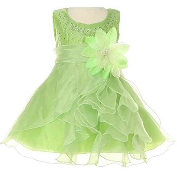 Baby & Infant Flower Girl Dress with Crystal Organza Cascading Ruffles Lime M CC1101B