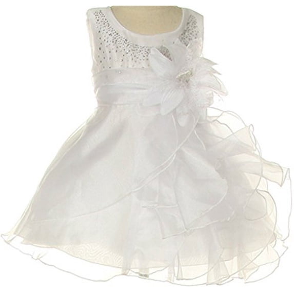 Baby & Infant Flower Girl Dress with Crystal Organza Cascading Ruffles White S CC1101B