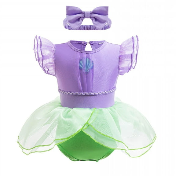 Baby Infant Girl Mermaid Romper Costume w/Headband Halloween Christmas Birthday Bodysuit, 3-6 Month