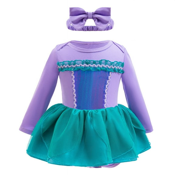 Baby Infant Girl Mermaid Romper Costume w/Headband Halloween Christmas Birthday Bodysuit, 3-6 Month