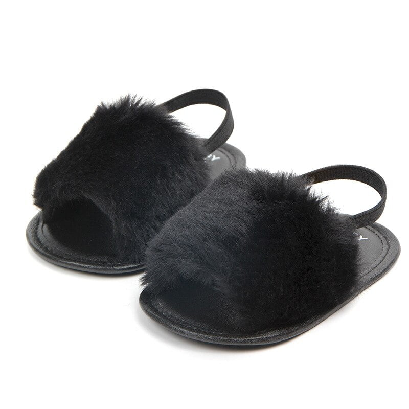 Baby Infant Girls Faux Fur Sandals Soft Sole Shoes Plush Slide