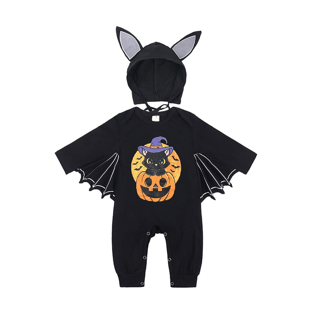 Baby Infant Halloween Romper Costume Cartton Bat Jumpsuit With Hat 2Piece Set