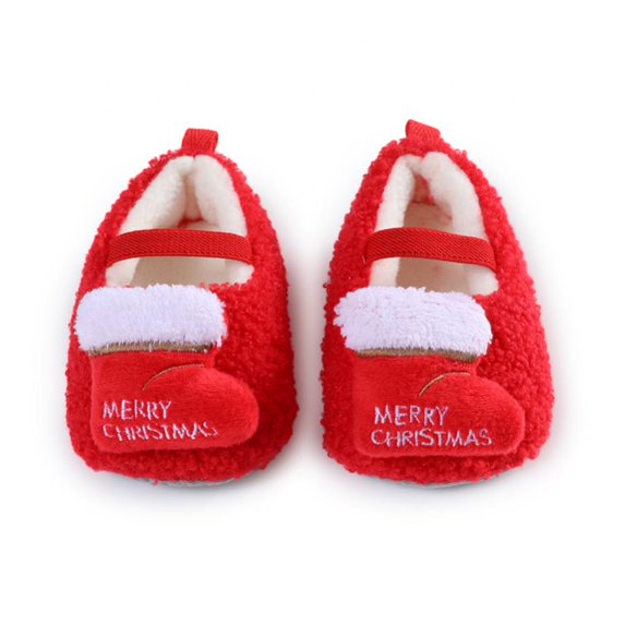 Baby Infant Newborn Christmas Shoes Plush Warm Snow Santa Claus Shoe