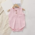 thumbnail image 1 of Baby Infant Sleeveless Romper One Piece Button Cotton Clothes Newborn Front Pockets Summer Solid Bodysuit, 1 of 3