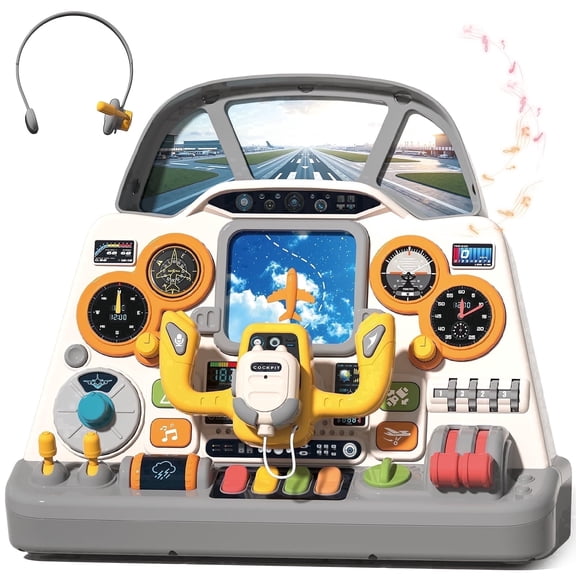 Baby Interactive airplane Dashboard Toy, Cockpit Steering Wheel Pretend to Fly Experience Kits, Lighting and Music, Plane Driving Toy for 18 M+ Boys and Girls