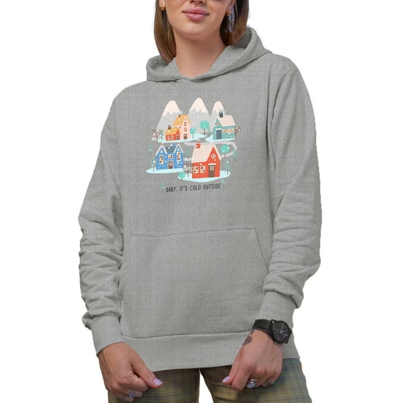 Baby, It's Cold Outside Quote with Hand Drawn Winter Season Art Merch Gift, Heather Grey Hooded Sweatshirt or Hoodie, 2XL
