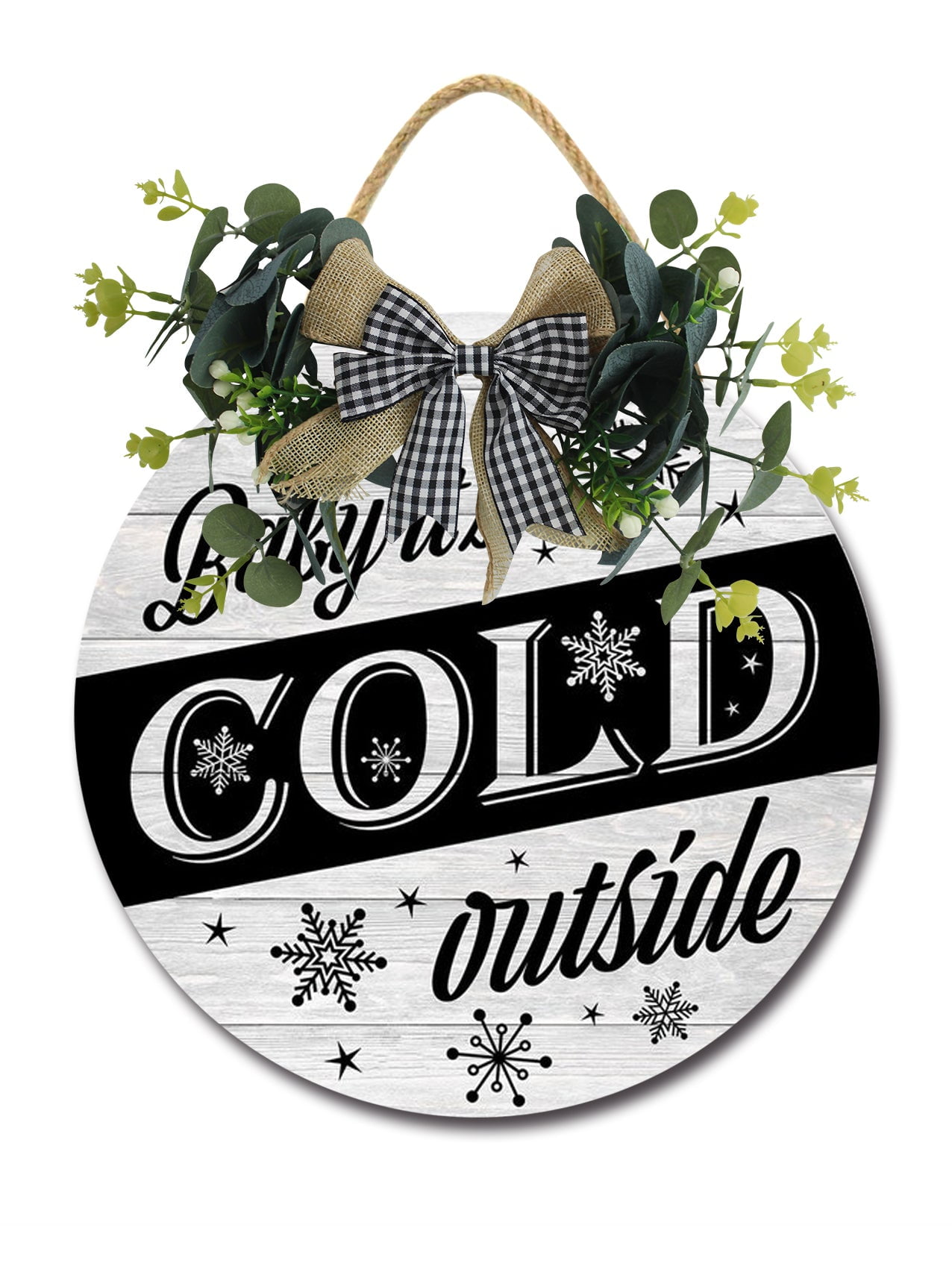 Baby It's Cold Outside Sign Front Door Porch Decorations, Round Rustic