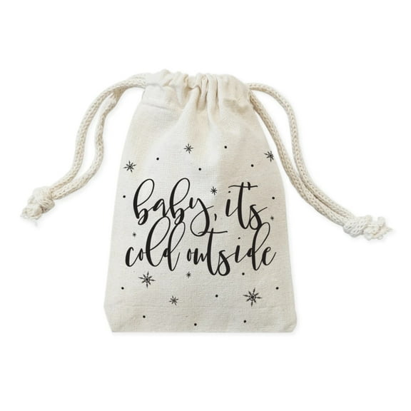 Baby Its Cold Outside Cotton Canvas Christmas Holiday Favor Bags, 6-Pack