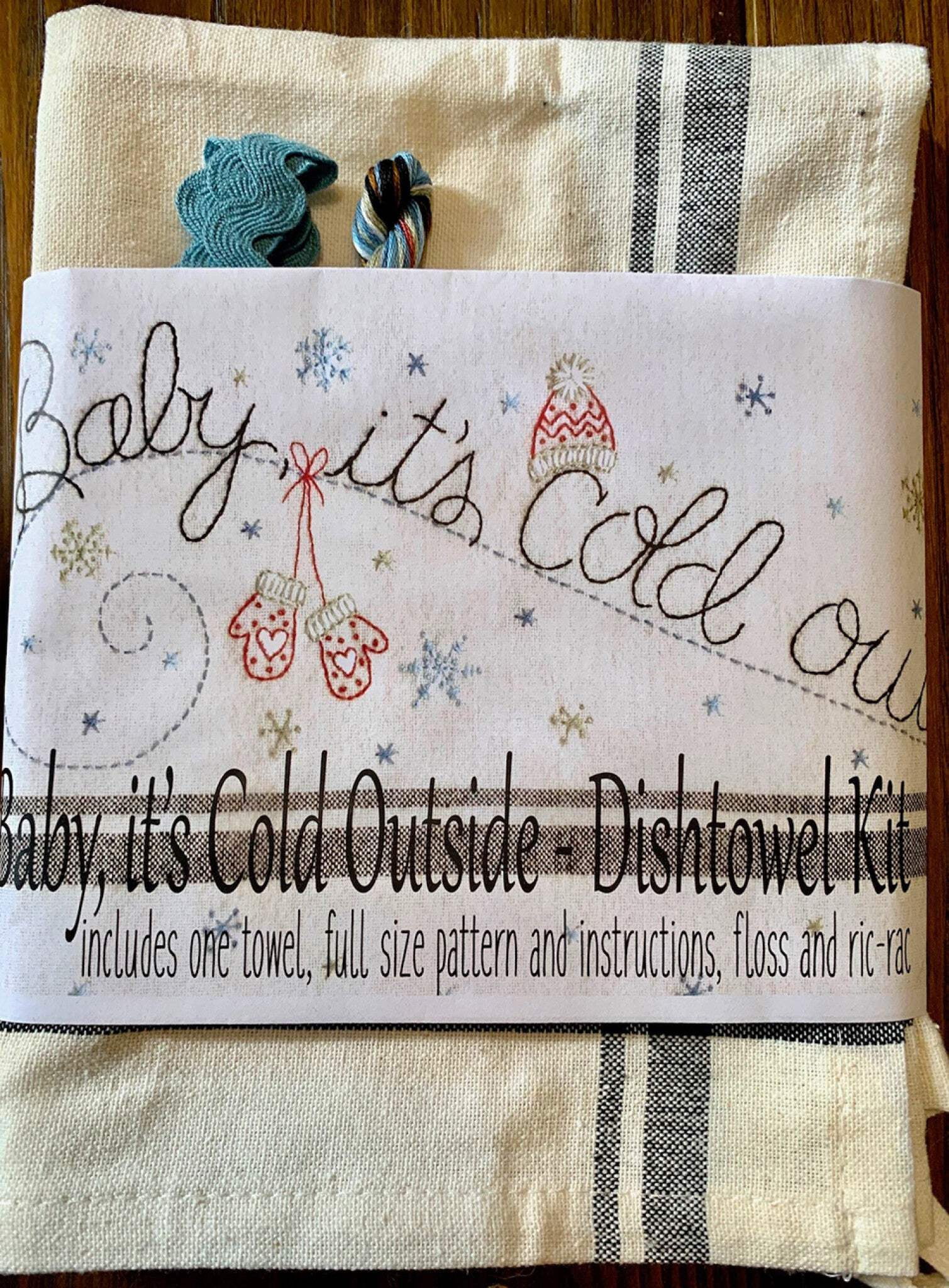 Baby Its Cold Outside Dishtowel Hand Embroidery Kit by Barri Sue Gaudet from Bareroots