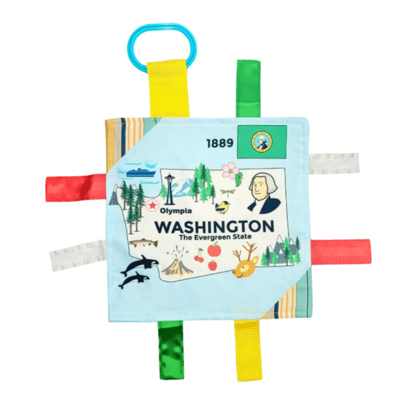 Baby Jack & Co 8x8" Washington Learning Lovey Crinkle Tag Toy with Stroller Clip