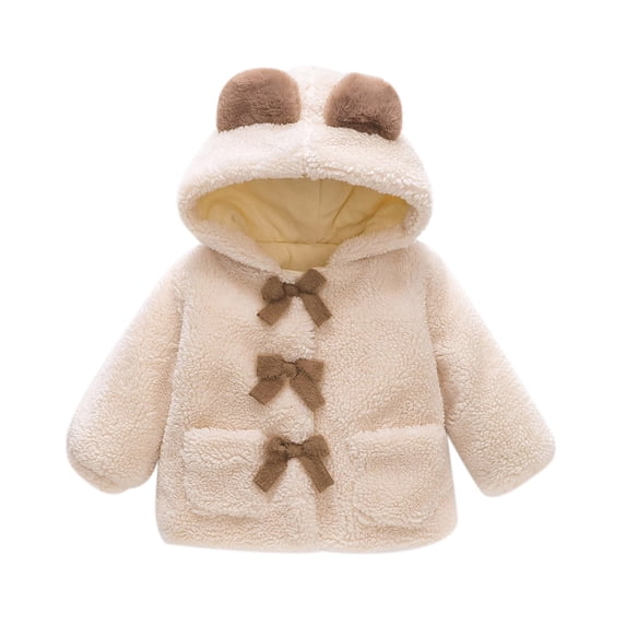 Baby Jacket Toddler Baby Girls Solid Color Plush Cute Bear Ears Winter Hoodie Thick Coat Jacket New Fall Jackets Winter Outerwear White 18-24 Months