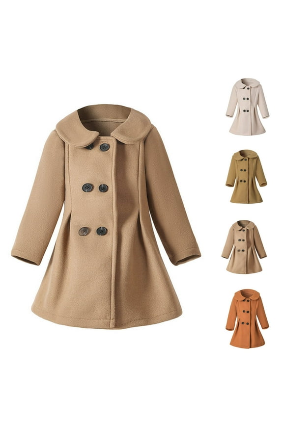 Baby Jacket Yourumao Girls Long Winter Dress Coat Lapel Double Breasted Button Peacoat Warm Thicken Wool Blend Coats Outerwear 2-6 Years Brown,3 Years