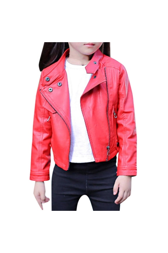 Baby Jackets 12-18 Months Baby Girls Kids Outfits Spring Faux Leather Lapel Jackets Zipper Outerwear Coat New Fall Jackets Winter Outerwear Red 4-5T