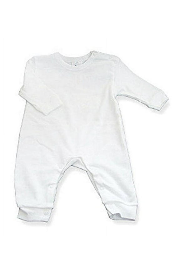 100% Cotton Long Sleeve Long Legs Jumpsuit Romper Snap Crotch (3-6 Months, White)