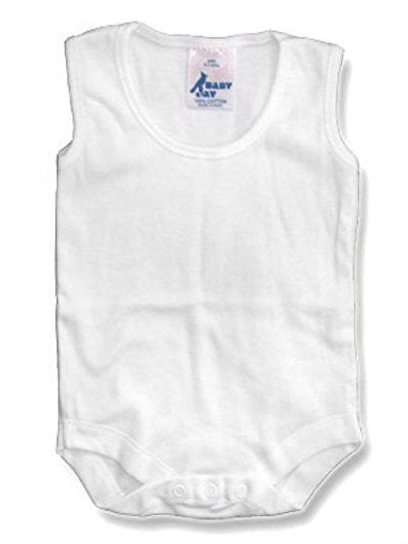 100% Cotton Sleeveless Snap Crotch One-Piece Onesie Bodysuit (0-3 Months, White)
