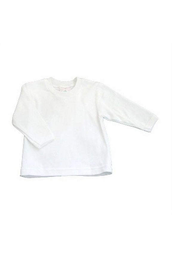 100% Cotton White Long Sleeve Round Neck Long Sleeve Tee T-Shirt (36-48 Months, White)