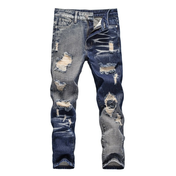 Baby Jeans Vintage Wash Ripped Distressed Jeans for Kids Teen Boy's Skinny Fit Denim Pants Fashion Streetwear Baby Boy Jeans Dark Blue 5 Years-6 Years