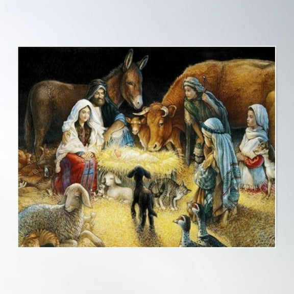 Baby Jesus Mother Mary Joseph And Children Poster Wall Art, Modern Wall Decor For Living Room Bedroom, 8x12 UNFRAMED
