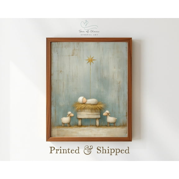 Baby Jesus Nativity Poster Farmhouse Manger Scene Warm Present Vintage UNFRAMED Poster Size 24x36