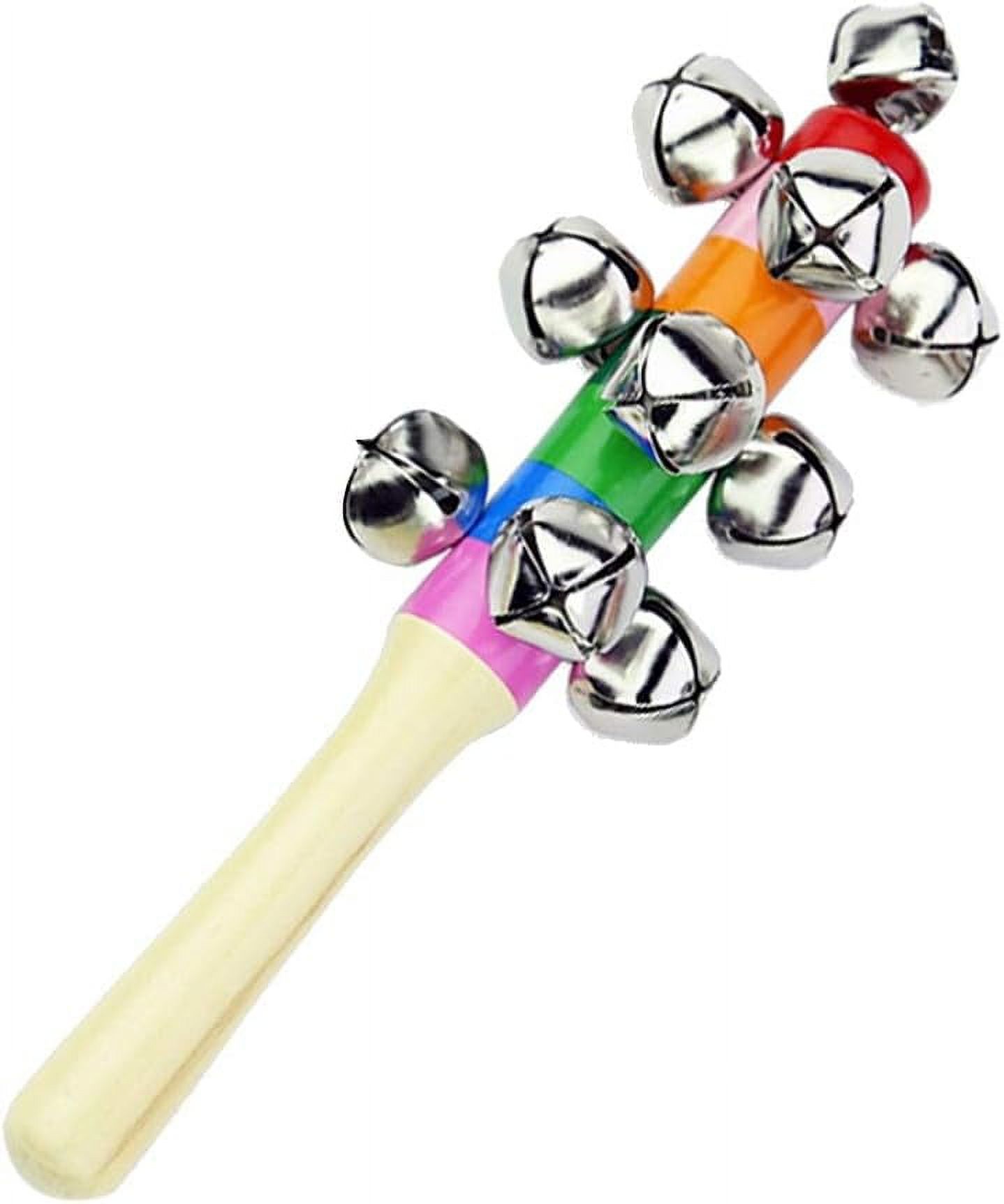 Baby Jingle Hand Bells, Wooden Handle Shaker Rattle Bells Rainbow Colors Kids Toys Bell Early